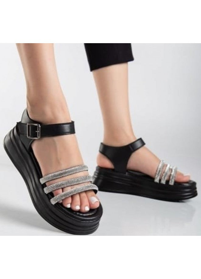 Milano Siyah Kemerli Sandalet